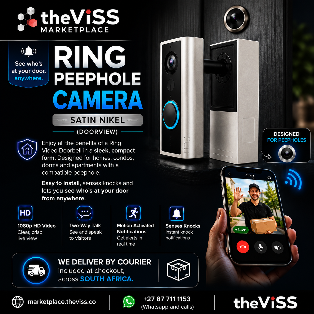 Ring Peephole Camera Satin Nikel (Doorview)